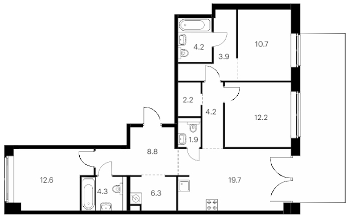 3-комнатная квартира 97.5 м², 1/9 эт., ЖК «Лермонтовский 54»